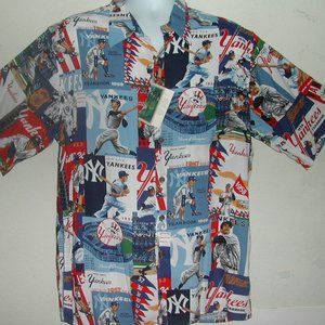 NWT Mens Lg. REYN SPOONER~Bronx Bombers-YANKEES Spun Cotton HAWAIIAN Camp Shirt